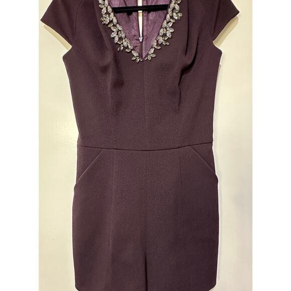 Ted Baker Nuada Cap Sleeve Deep Purple Jeweled Elegant Romper Size 4 US NWOT - Picture 6 of 15